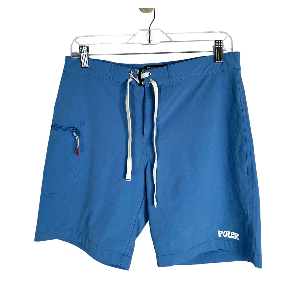 REI x Poler Estaban 32 Board Shorts $78 Waterproof Swim Trunks Drawstring Blue